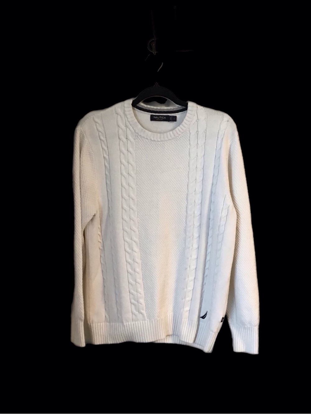 Nautica Men's Cream Cable-Knit Crewneck Sweater